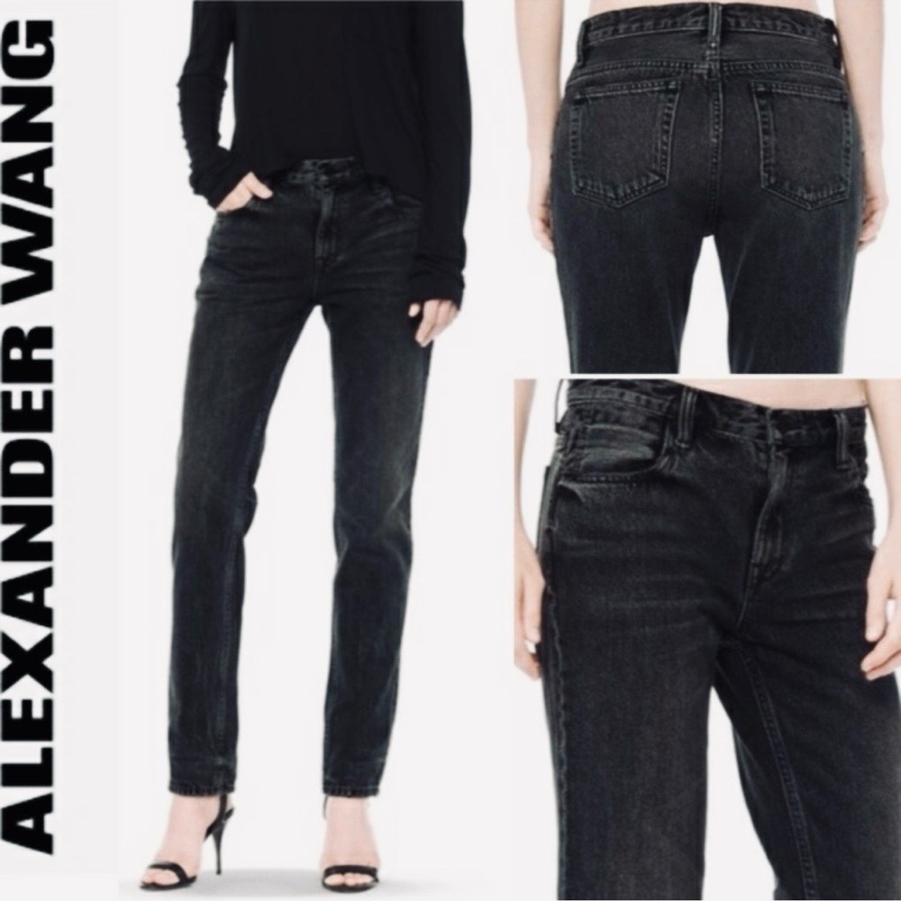 Denim x Alexander Wang 002 in Black Relaxed Fit Tapered Leg Jeans 25